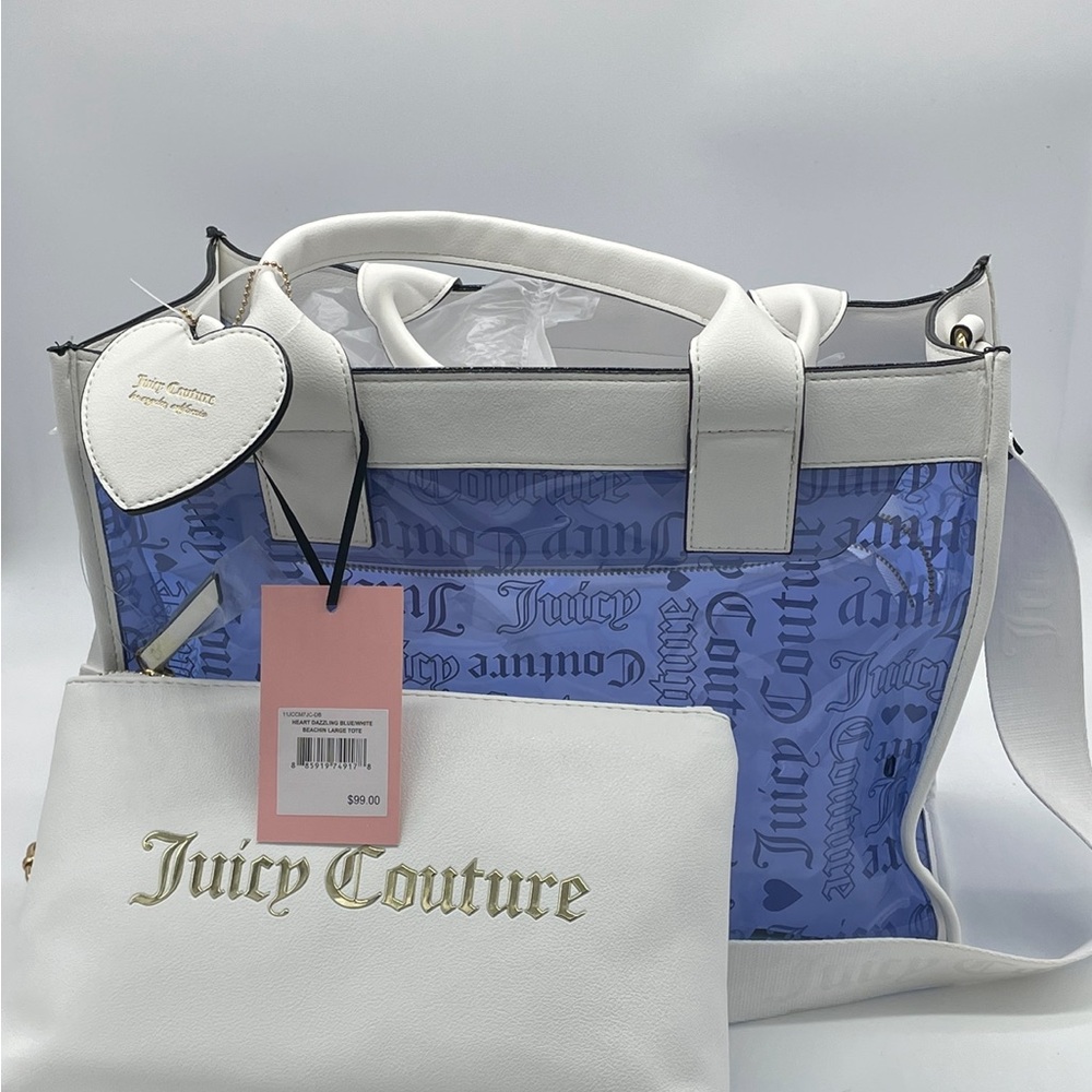 Clear blue and white Juicy Couture tote, brand new with tags! No damages.
